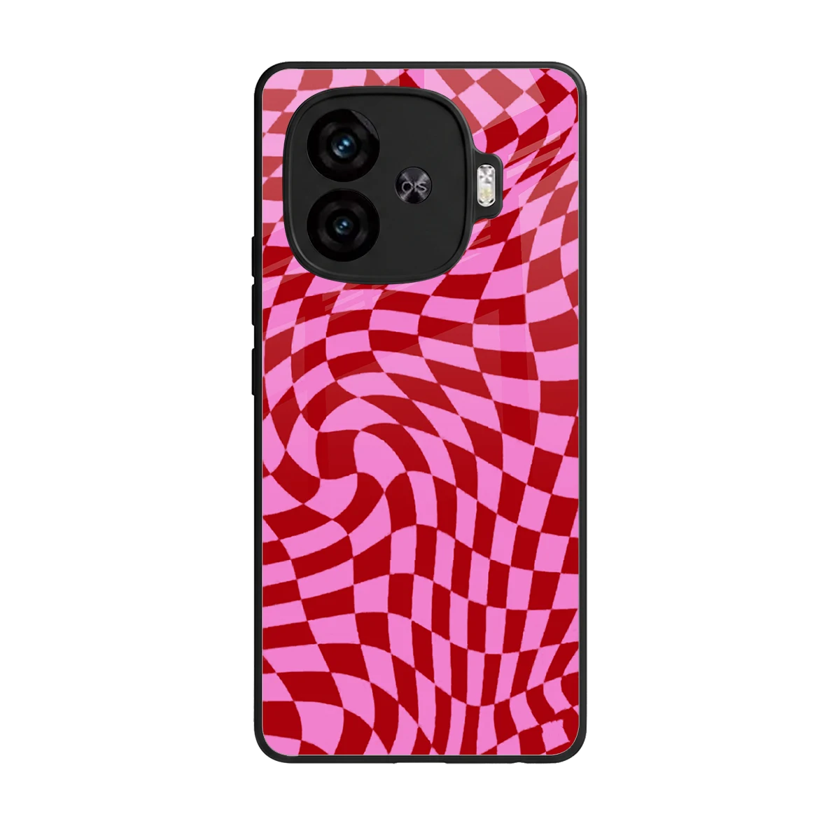 Trippy Pink Checkers back phone cover | glass case for iqoo neo 10r 5g
