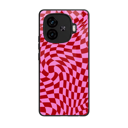 Trippy Pink Checkers back phone cover | glass case for iqoo neo 10r 5g
