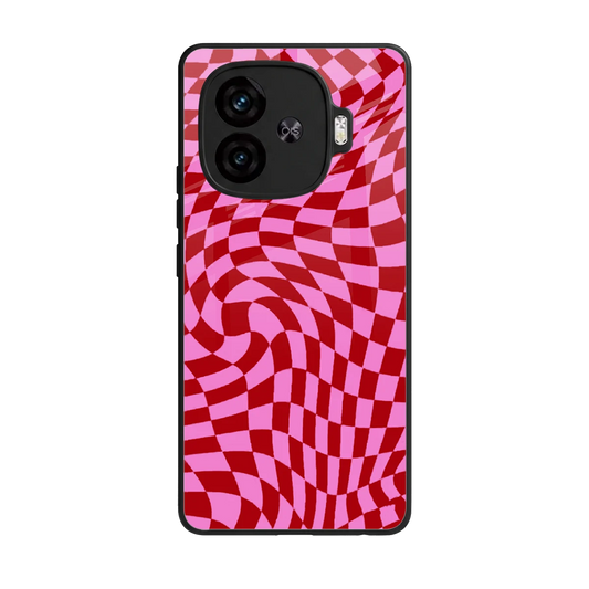 Trippy Pink Checkers back phone cover | glass case for iqoo neo 10r 5g
