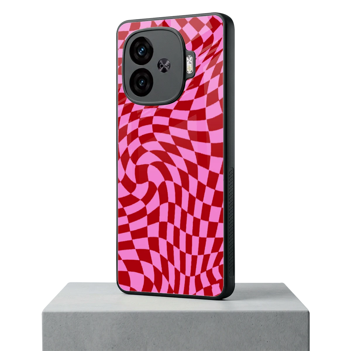 Trippy Pink Checkers iqoo neo 10r 5g mobile cover | shockproof glass phone case