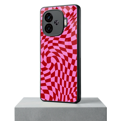Trippy Pink Checkers iqoo neo 10r 5g mobile cover | shockproof glass phone case