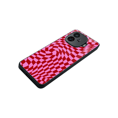 Trippy Pink Checkers stylish phone case for iqoo neo 10r 5g | glossy glass and slim fit