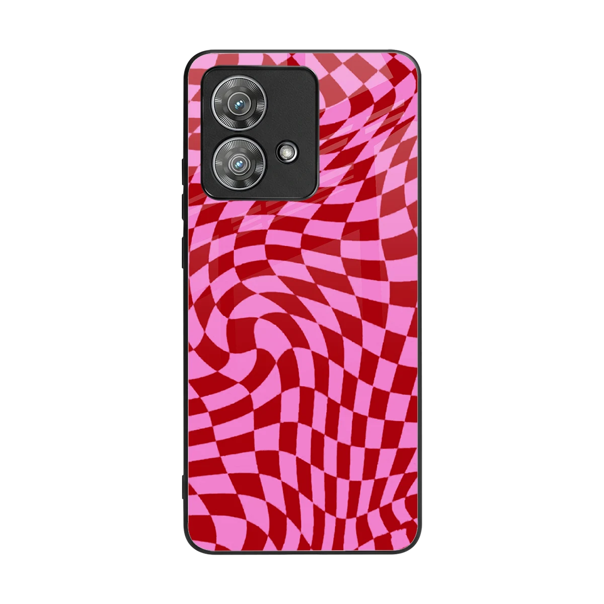 Trippy Pink Checkers back phone cover | glass case for motorola edge 40 neo 5g