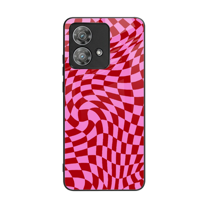 Trippy Pink Checkers back phone cover | glass case for motorola edge 40 neo 5g