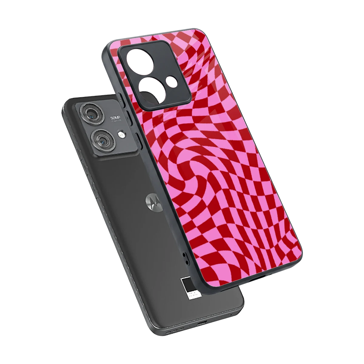 Trippy Pink Checkers sleek motorola edge 40 neo 5g cover with tempered glass back and TPU edges