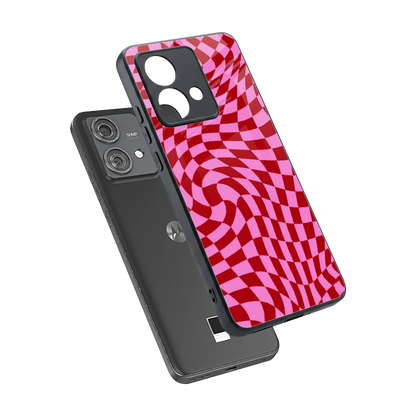 Trippy Pink Checkers sleek motorola edge 40 neo 5g cover with tempered glass back and TPU edges