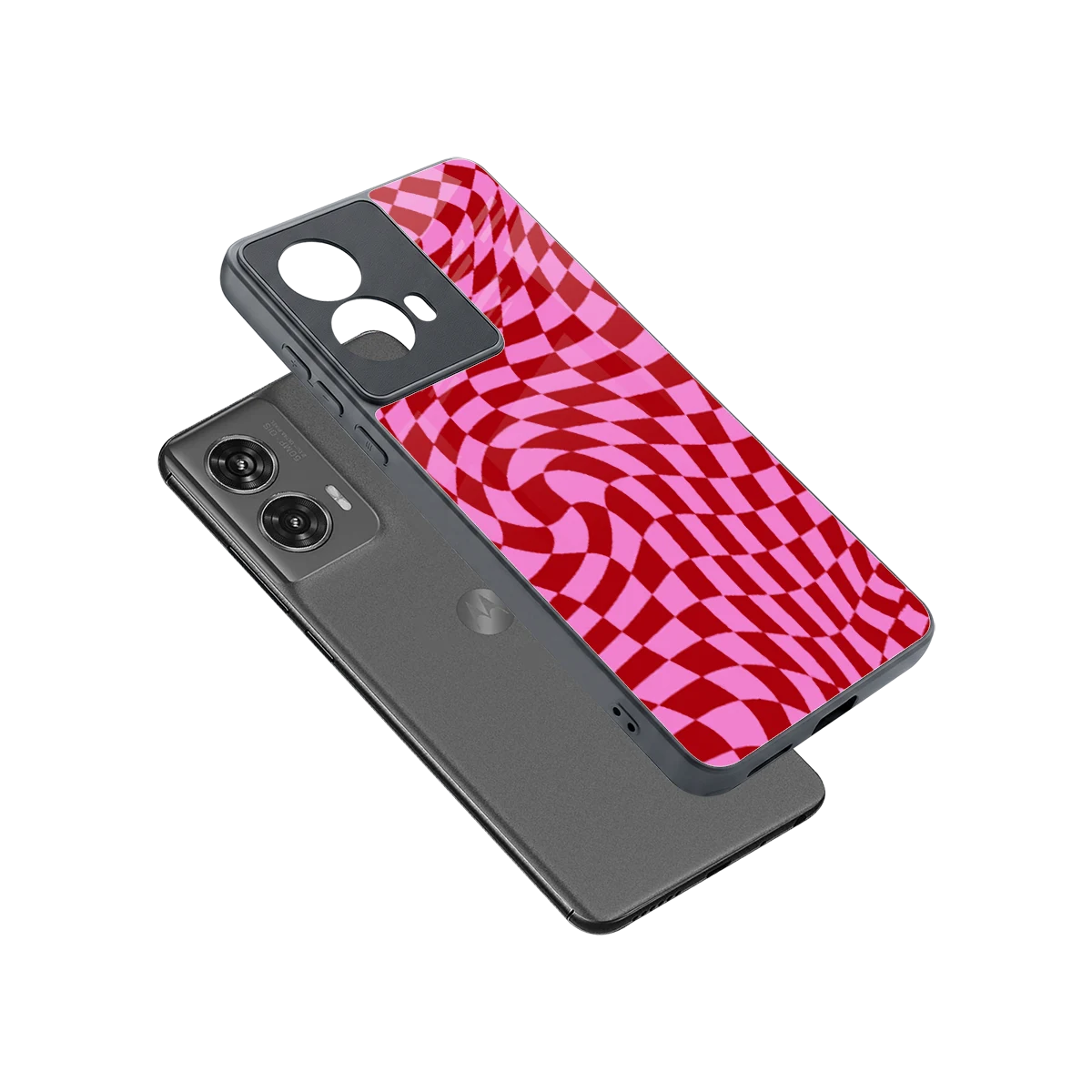 Trippy Pink Checkers sleek motorola edge 50 fusion cover with tempered glass back and TPU edges