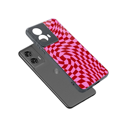 Trippy Pink Checkers sleek motorola edge 50 fusion cover with tempered glass back and TPU edges