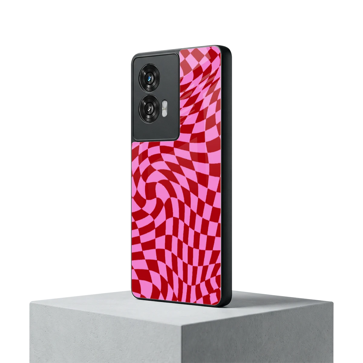Trippy Pink Checkers motorola edge 50 fusion mobile cover | shockproof glass phone case