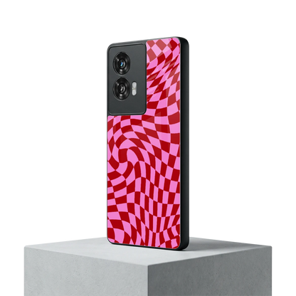 Trippy Pink Checkers motorola edge 50 fusion mobile cover | shockproof glass phone case