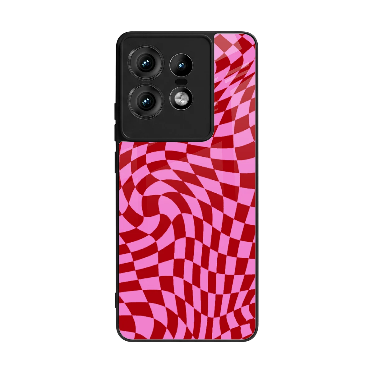Trippy Pink Checkers back phone cover | glass case for motorola edge 50 pro