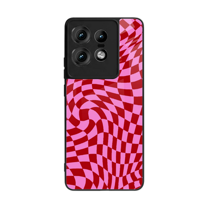 Trippy Pink Checkers back phone cover | glass case for motorola edge 50 pro
