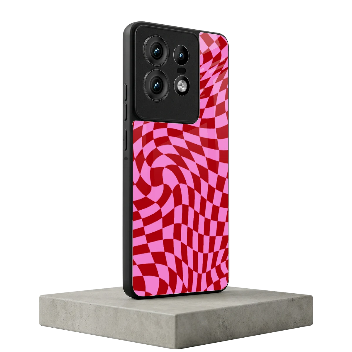 Trippy Pink Checkers motorola edge 50 pro mobile cover | shockproof glass phone case