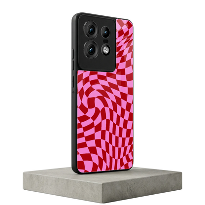 Trippy Pink Checkers motorola edge 50 pro mobile cover | shockproof glass phone case
