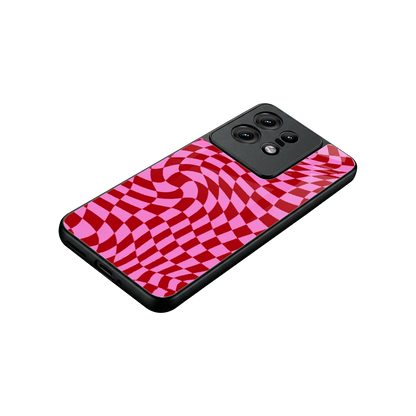 Trippy Pink Checkers stylish phone case for motorola edge 50 pro | glossy glass and slim fit