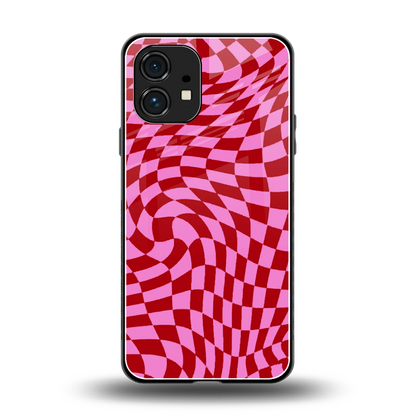 Trippy Pink Checkers back phone cover | glass case for nothing phone 1