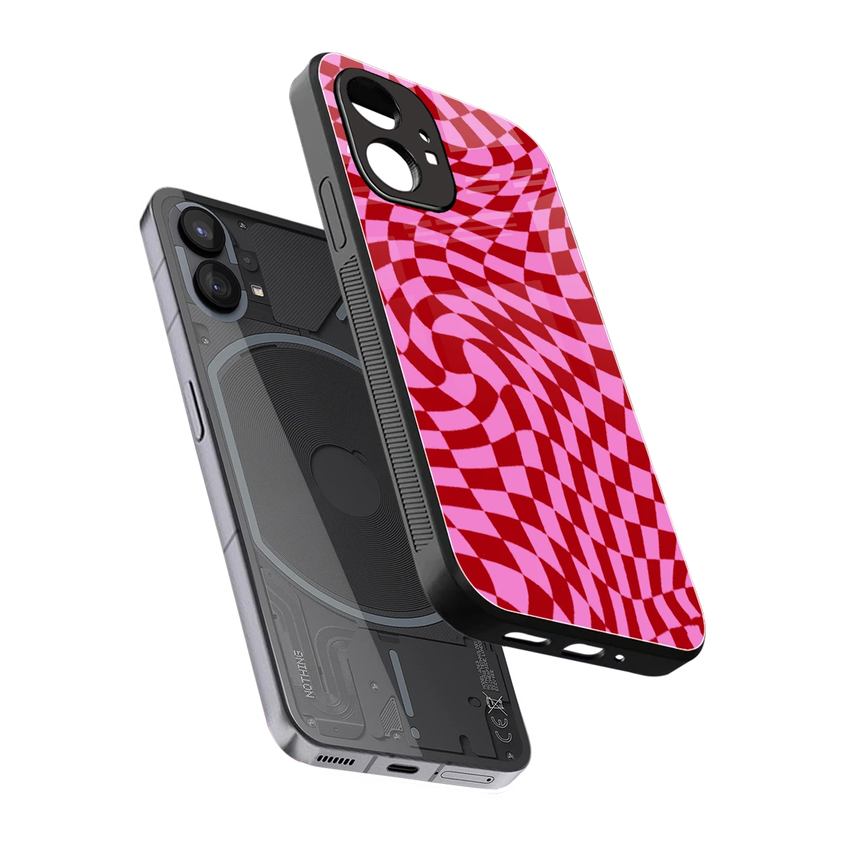 Trippy Pink Checkers sleek nothing phone 1 cover with tempered glass back and TPU edges