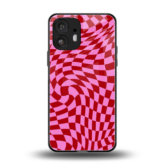 Trippy Pink Checkers back phone cover | glass case for nothing phone 2