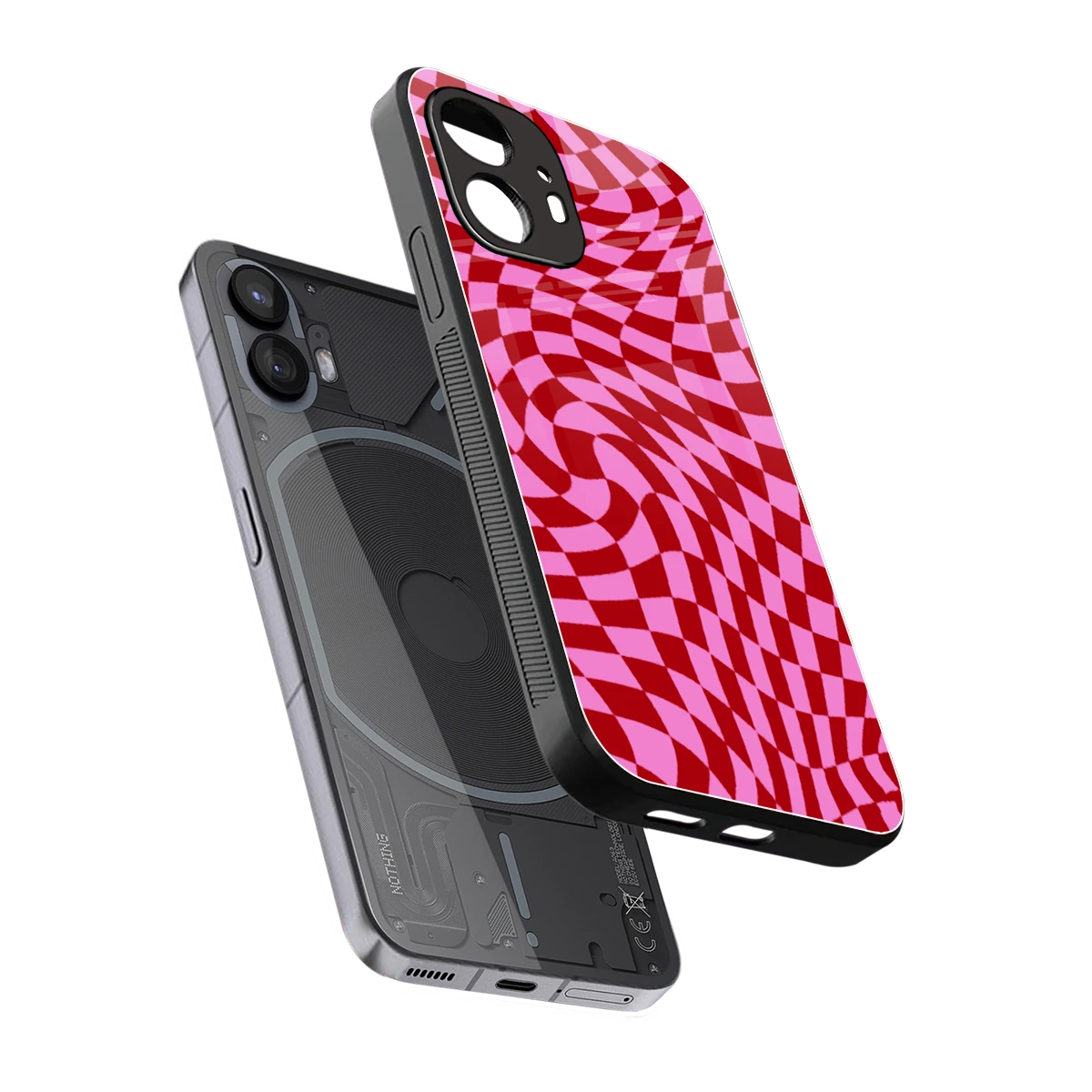 Trippy Pink Checkers sleek nothing phone 2 cover with tempered glass back and TPU edges