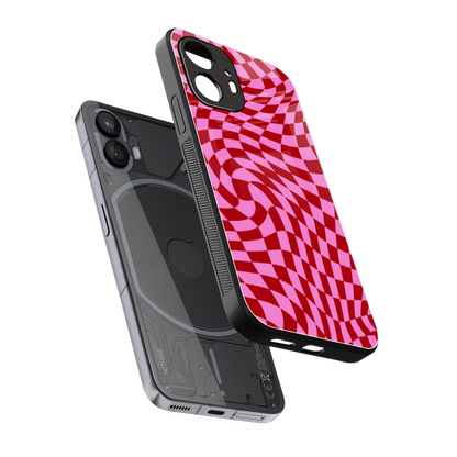 Trippy Pink Checkers sleek nothing phone 2 cover with tempered glass back and TPU edges