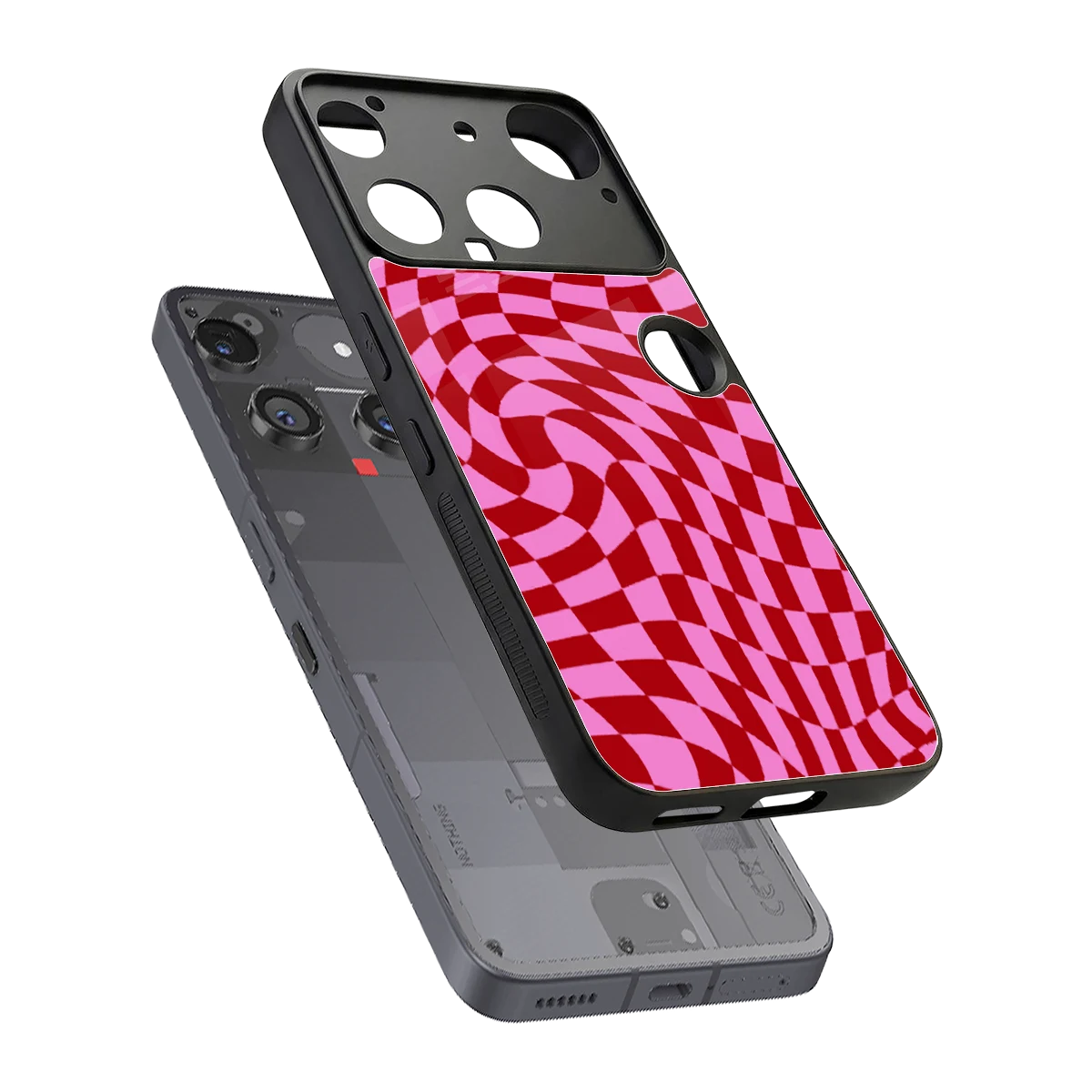 Trippy Pink Checkers sleek nothing phone 3 cover with tempered glass back and TPU edges
