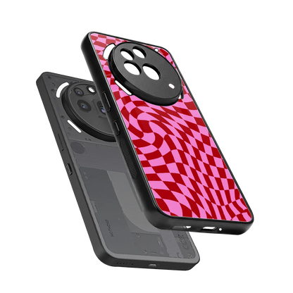 Trippy Pink Checkers sleek nothing phone 3a pro cover with tempered glass back and TPU edges
