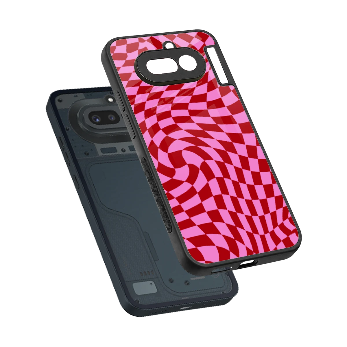 Trippy Pink Checkers sleek nothing phone 4a cover with tempered glass back and TPU edges