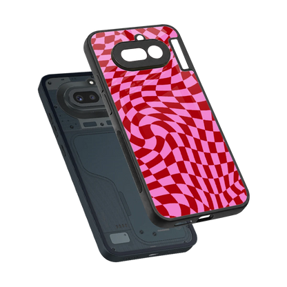 Trippy Pink Checkers sleek nothing phone 4a cover with tempered glass back and TPU edges