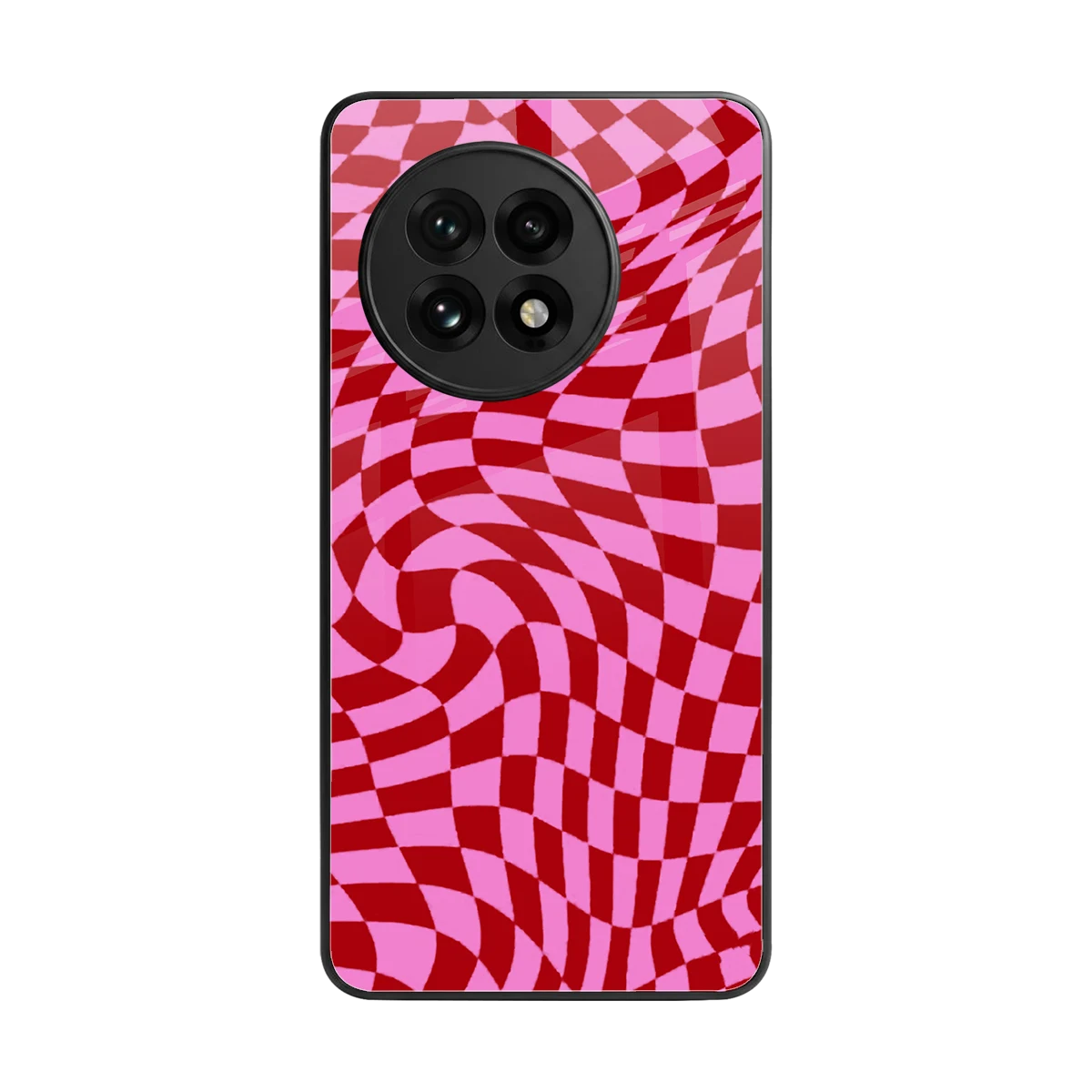 Trippy Pink Checkers back phone cover | glass case for oneplus 13r