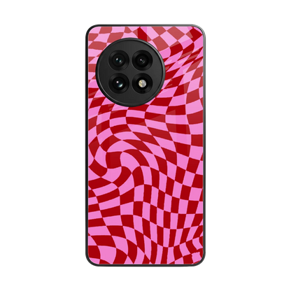 Trippy Pink Checkers back phone cover | glass case for oneplus 13r