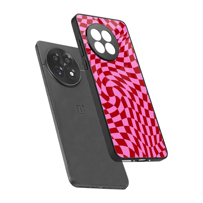 Trippy Pink Checkers sleek oneplus 13r cover with tempered glass back and TPU edges