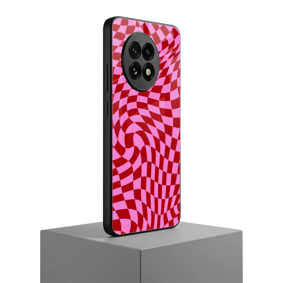 Trippy Pink Checkers oneplus 13r mobile cover | shockproof glass phone case