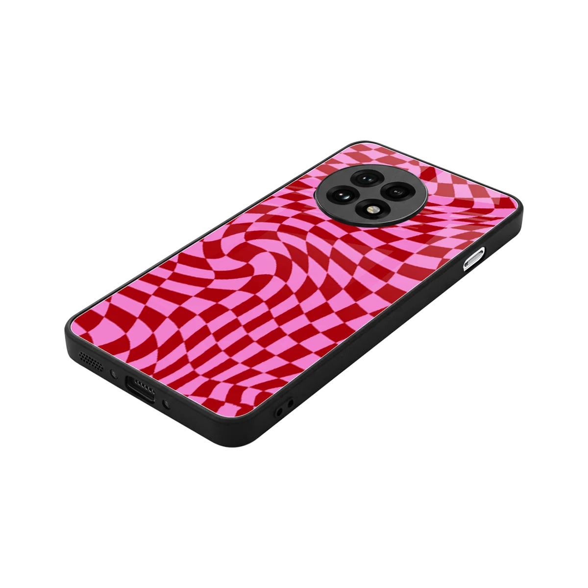 Trippy Pink Checkers stylish phone case for oneplus 13r | glossy glass and slim fit