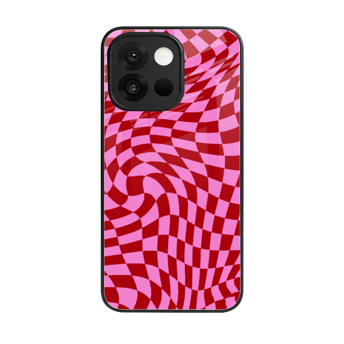 Trippy Pink Checkers back phone cover | glass case for oneplus 13s