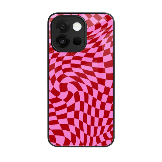 Trippy Pink Checkers back phone cover | glass case for oneplus 13s