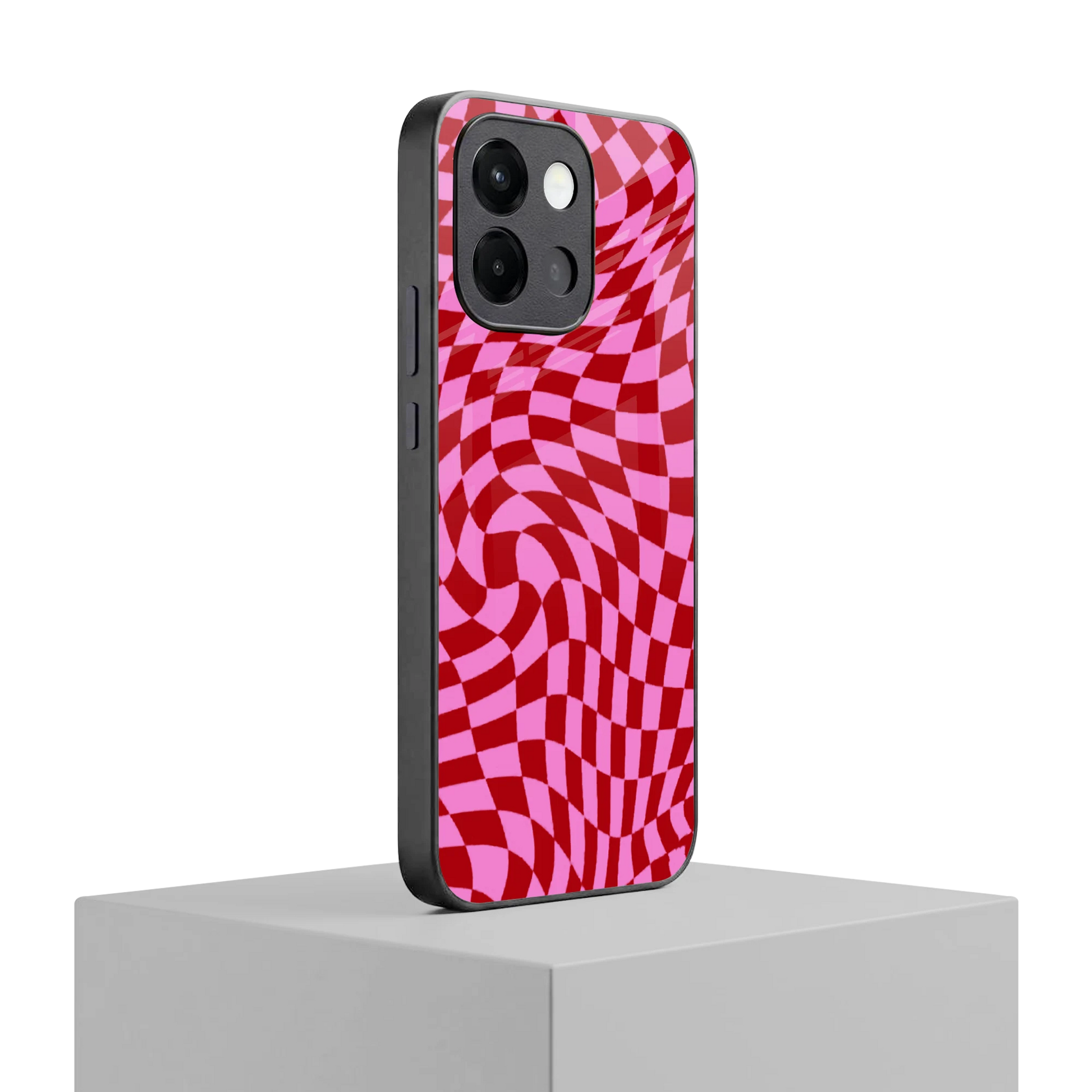 Trippy Pink Checkers oneplus 13s mobile cover | shockproof glass phone case