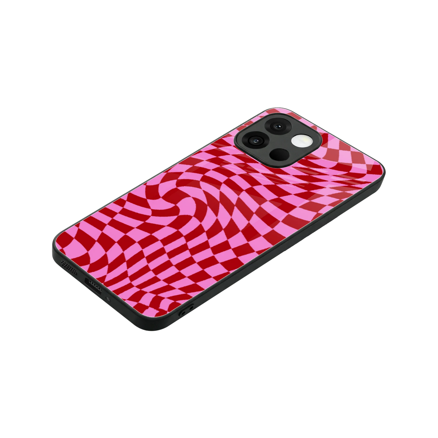 Trippy Pink Checkers stylish phone case for oneplus 13s | glossy glass and slim fit