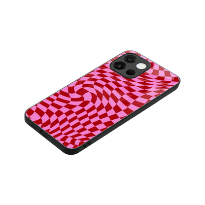 Trippy Pink Checkers stylish phone case for oneplus 13s | glossy glass and slim fit