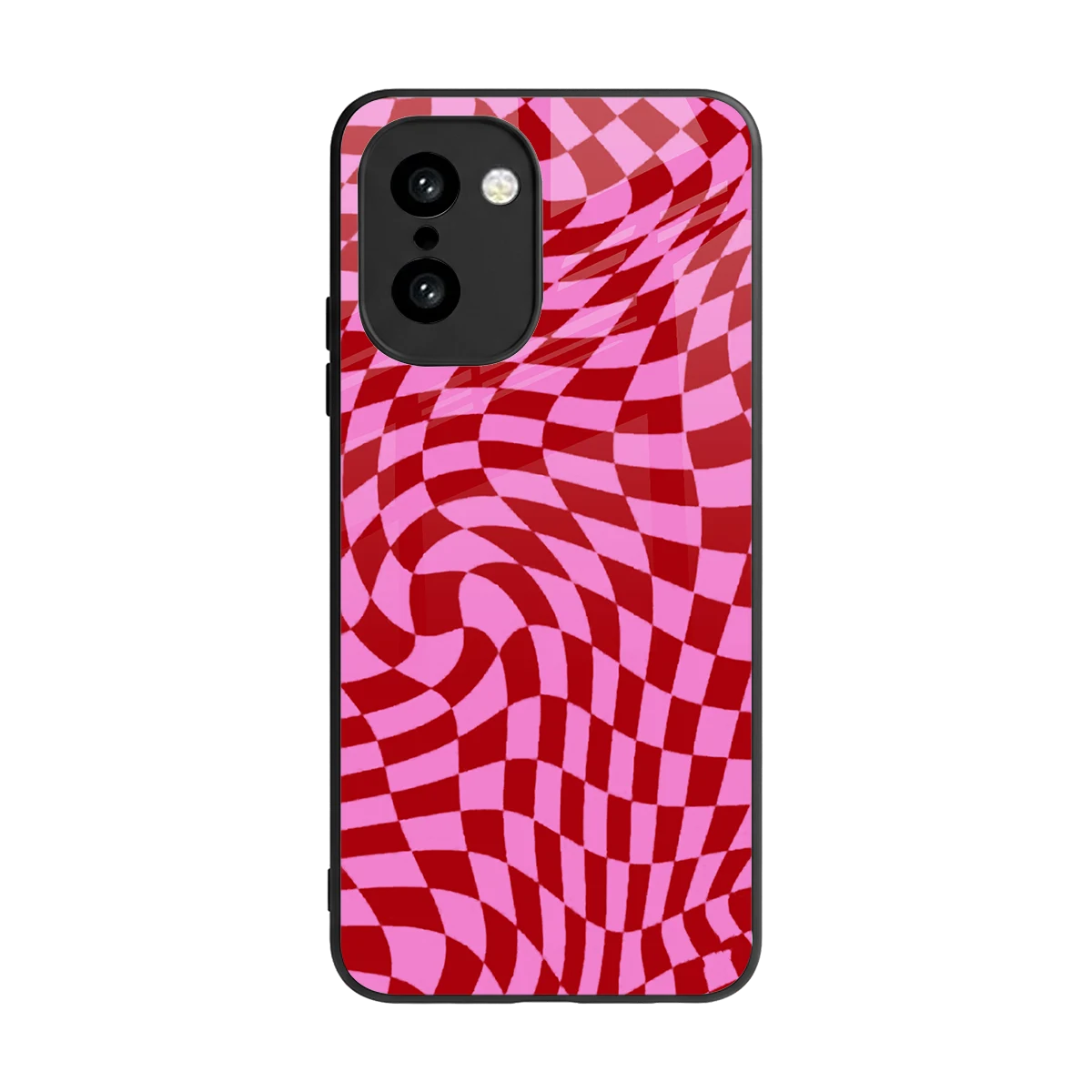 Trippy Pink Checkers back phone cover | glass case for oneplus 15r