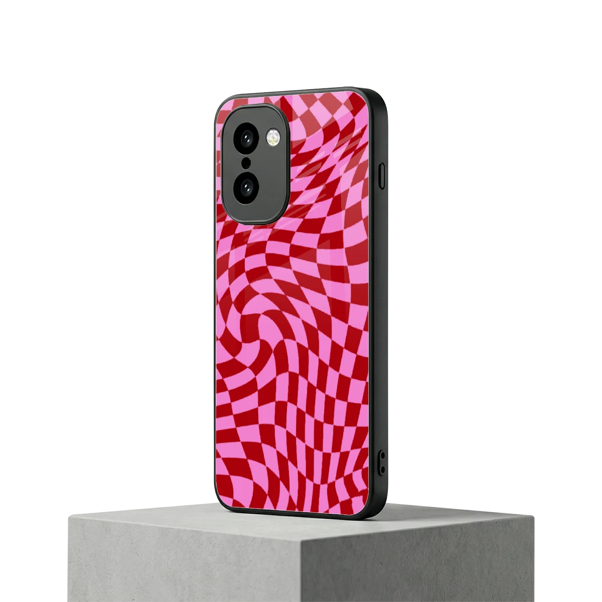 Trippy Pink Checkers oneplus 15r mobile cover | shockproof glass phone case