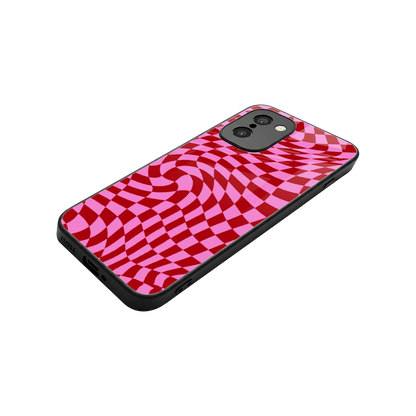 Trippy Pink Checkers stylish phone case for oneplus 15r | glossy glass and slim fit