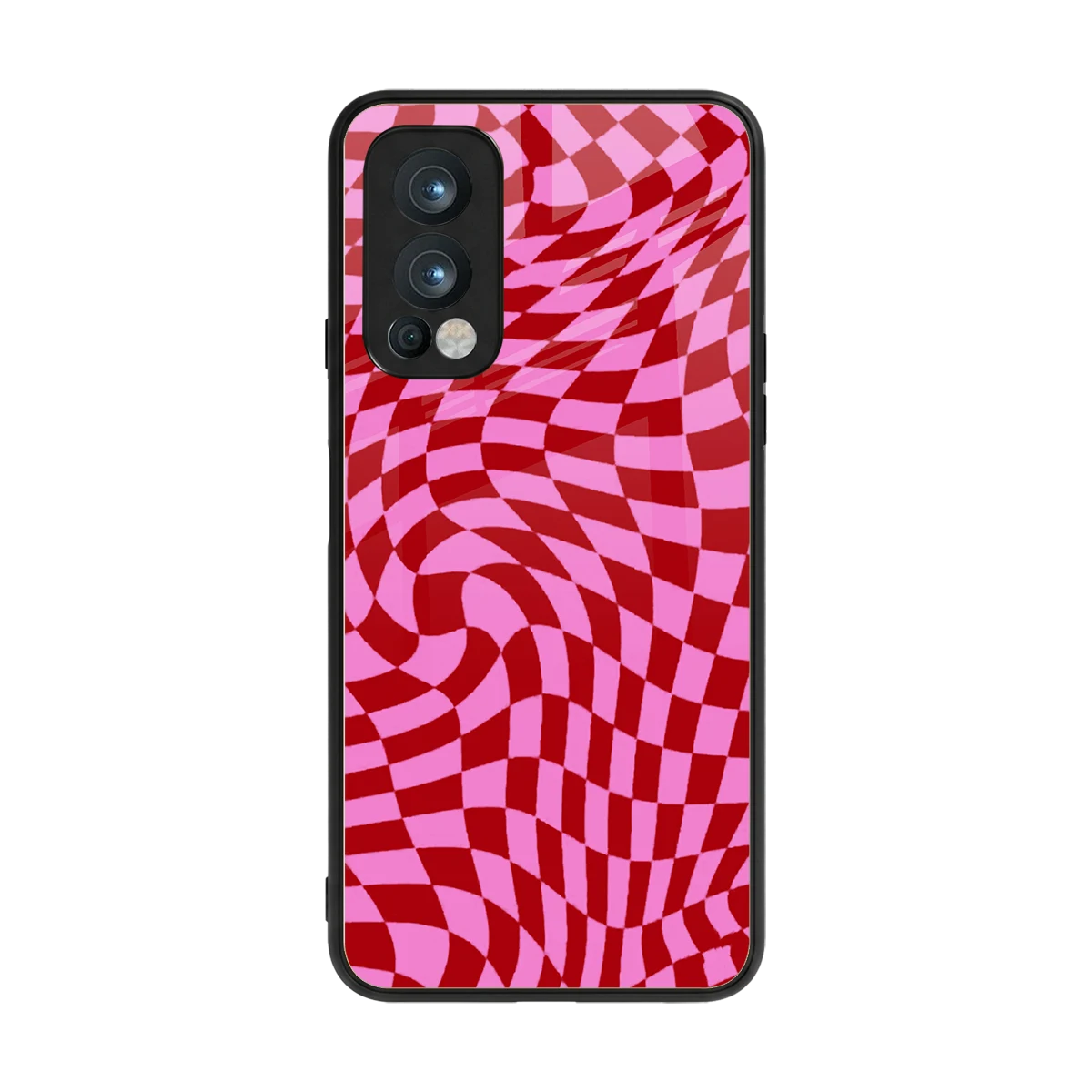 Trippy Pink Checkers back phone cover | glass case for oneplus nord 2