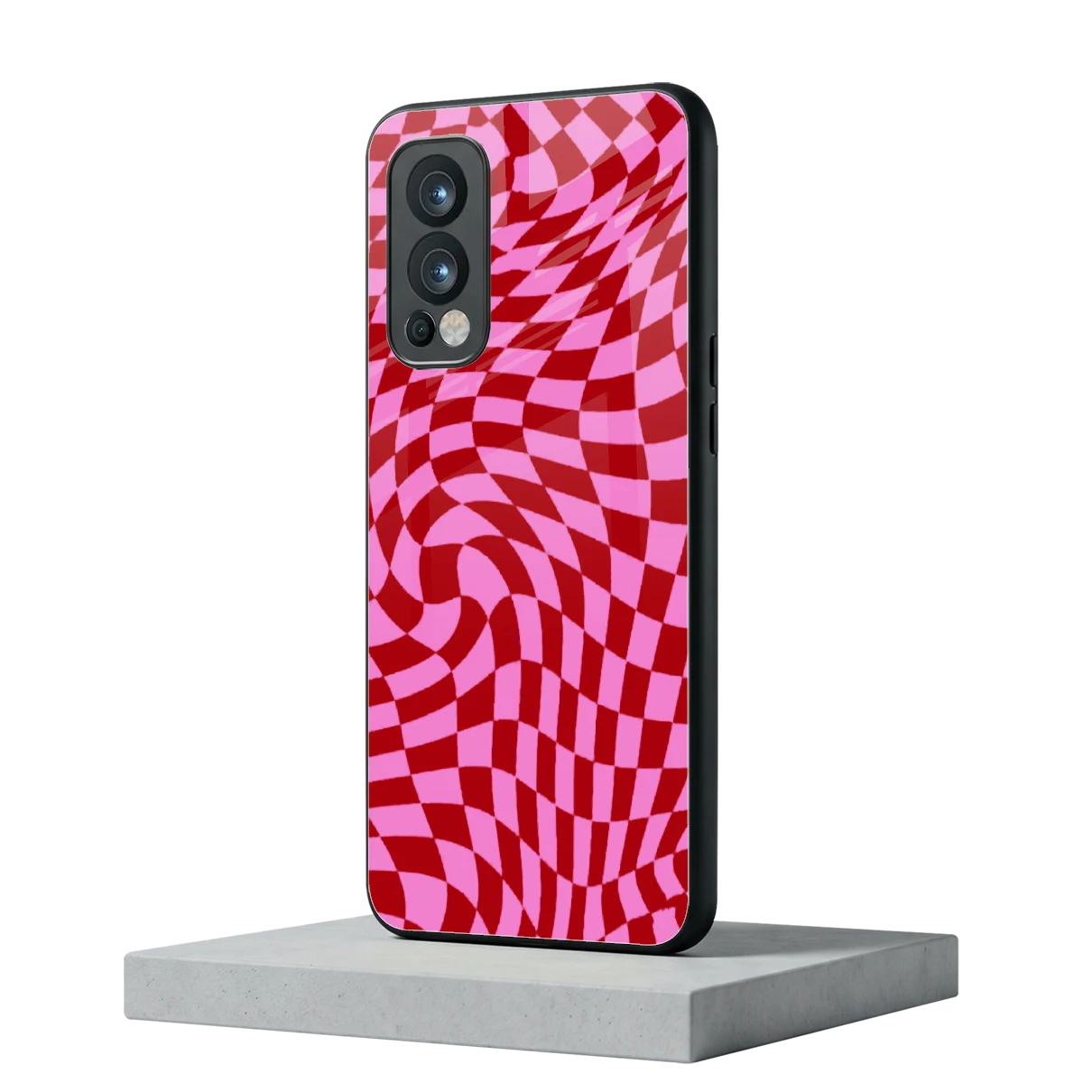 Trippy Pink Checkers oneplus nord 2 mobile cover | shockproof glass phone case