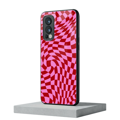 Trippy Pink Checkers oneplus nord 2 mobile cover | shockproof glass phone case