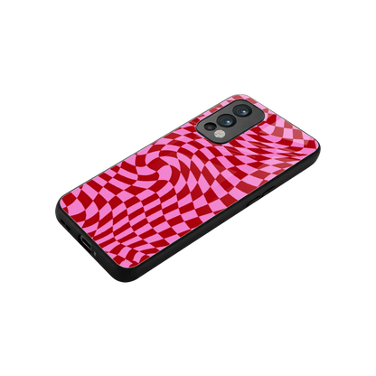 Trippy Pink Checkers stylish phone case for oneplus nord 2 | glossy glass and slim fit