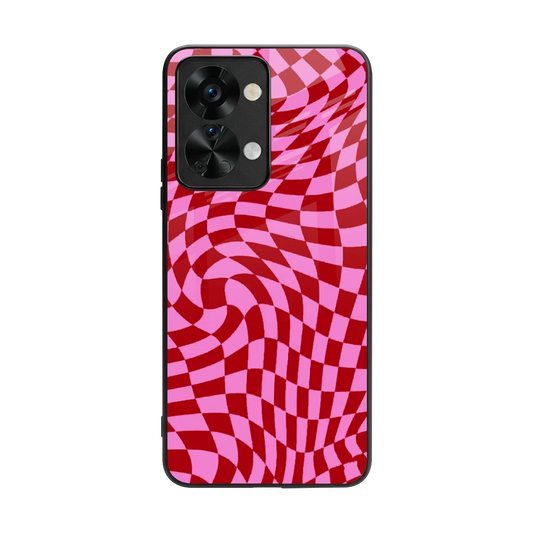 Trippy Pink Checkers back phone cover | glass case for oneplus nord 2t