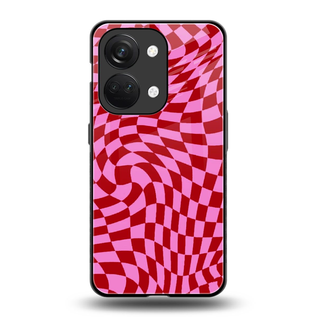 Trippy Pink Checkers back phone cover | glass case for oneplus nord 3