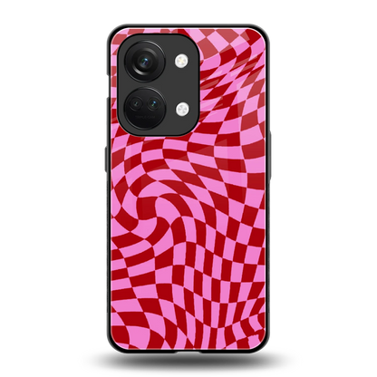 Trippy Pink Checkers back phone cover | glass case for oneplus nord 3