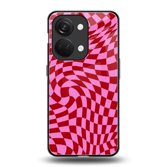 Trippy Pink Checkers back phone cover | glass case for oneplus nord 3