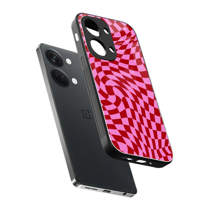 Trippy Pink Checkers sleek oneplus nord 3 cover with tempered glass back and TPU edges